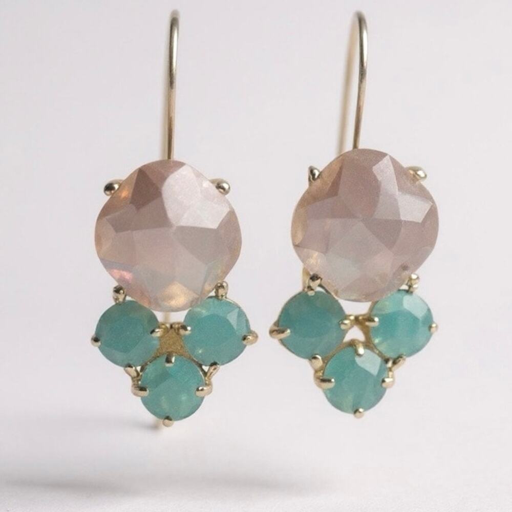 Anthropologie stone gold dangle earrings mint green crystal pink opal